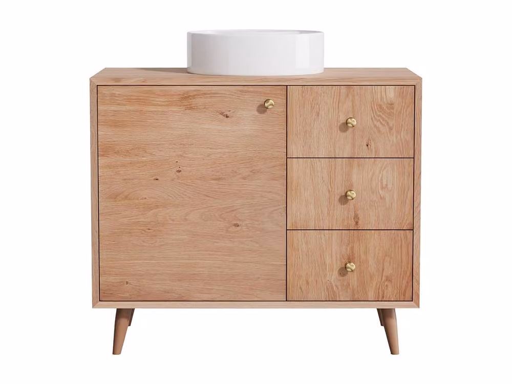 Vente-unique Solid Oak Bathroom Vanity Unit with Round Countertop Basin in Light Oak – 2