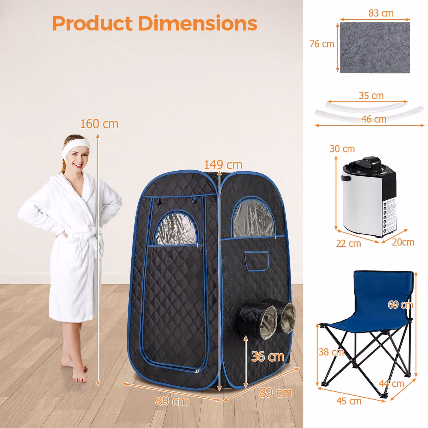 Costway Portable Steam Sauna Tent with Foldable Chair, Black – 3