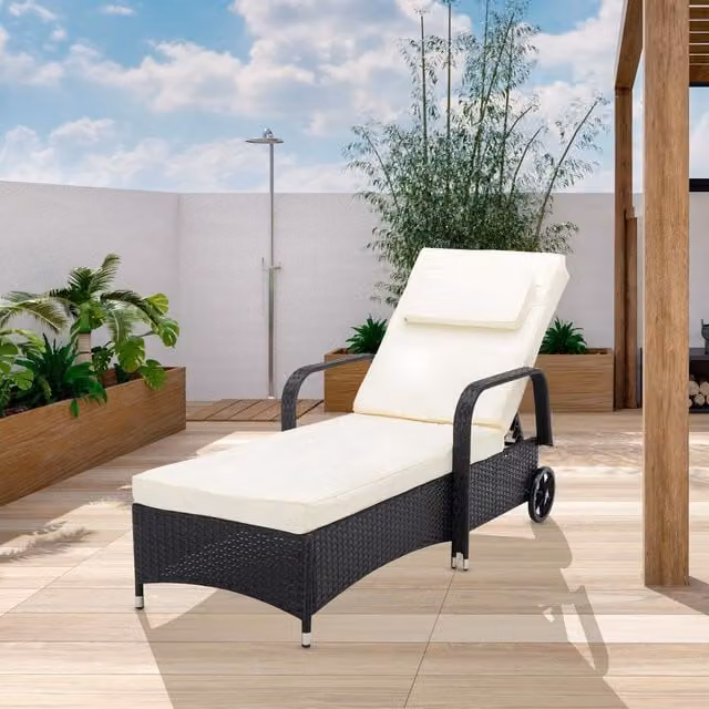 MCC Direct Black Rattan Sun Lounger Bed with Reclining Function for Garden and Outdoor Use – 1