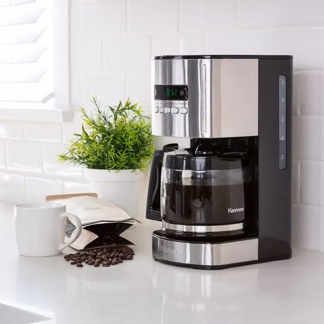 Kenmore Digital Drip Coffee Machine with Timer and Pre-infusion, 1.8 l, Black and Stainless Steel with Glass Jug