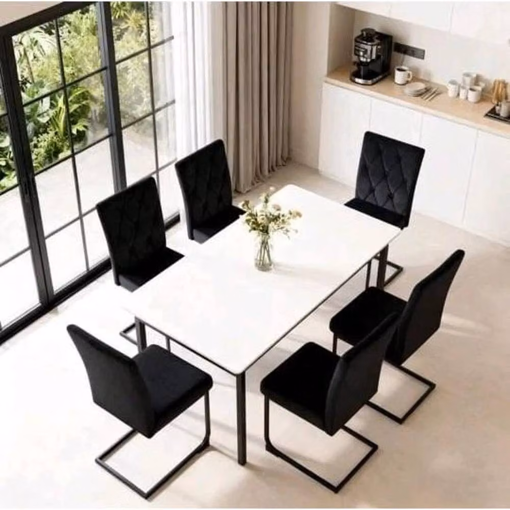 KORVIXA Set of 2 Modern Black Velvet and Suede Dining Chairs with Metal Legs – 3