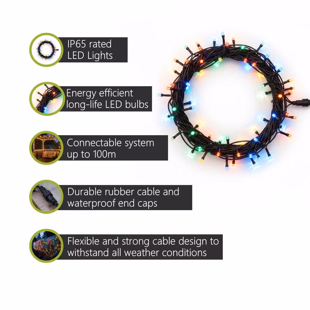 Pegdev RGBY Colour Changing LED String Lights, Multicolour, IP65 Waterproof, 20m – 2