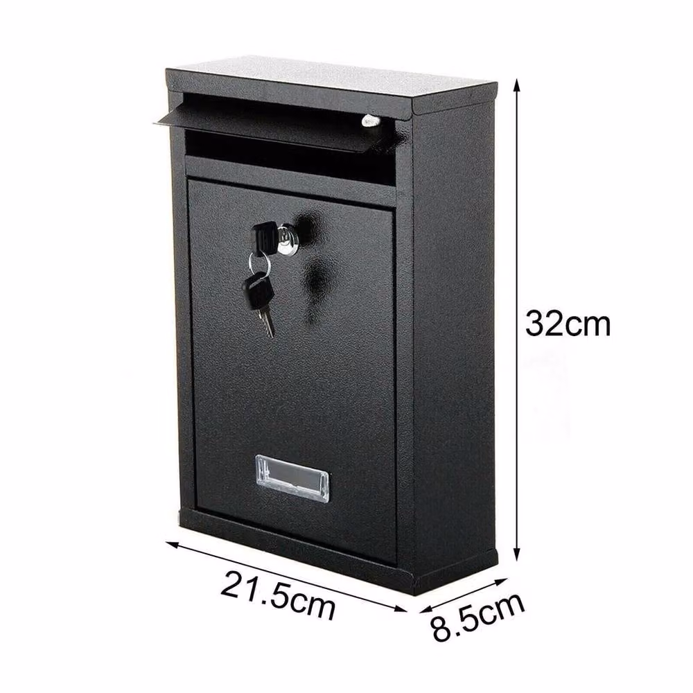 FLAVORA Large Wall Mounted Steel Letter Box in Black, H 32.0 cm x W 21.5 cm x D 9.0 cm – 2