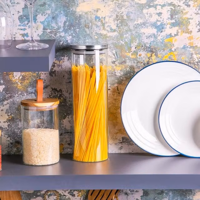 Argon Tableware Airtight Glass Storage Jar with Metal Lid, Silver, 2 l (Set of 6)