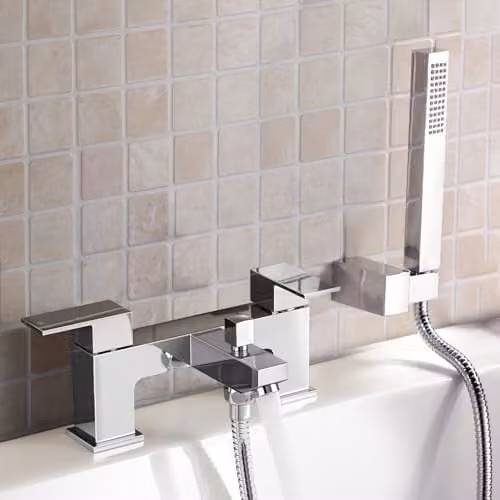 Nes Home Chrome Brass Deck Mounted Bathtub Filler Tap and Shower Set – 1