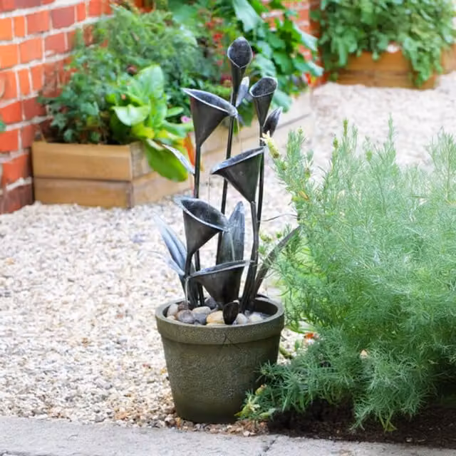 Primrose Metal Flower Cascade Solar Water Feature in Grey