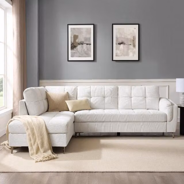 Rose Left-Hand Corner Sofa in Cream Linen with Scatter Cushions, W: 266 cm x D: 193 cm x H: 89 cm