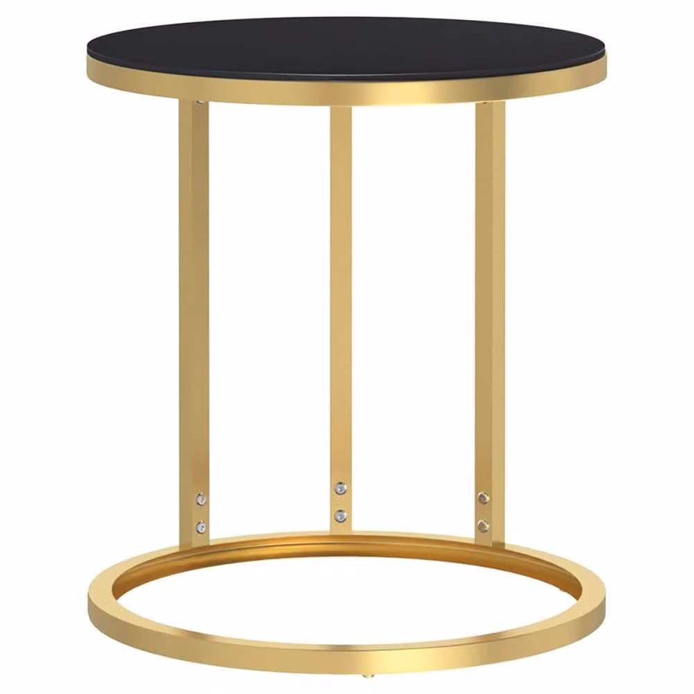 Berkfield Home Round Side Table in Gold and Black with Tempered Glass Top – 2