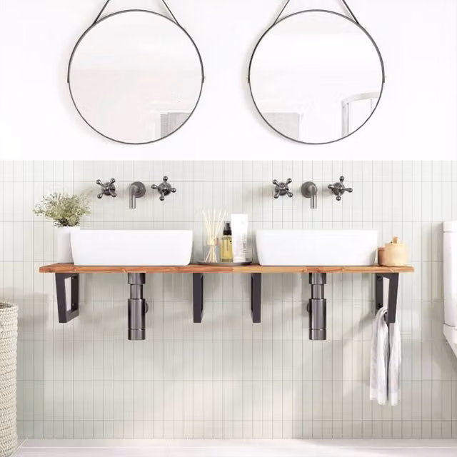 Berkfield Home Elegant Wall Mounted Basin Shelf in Brown Acacia Wood and Steel