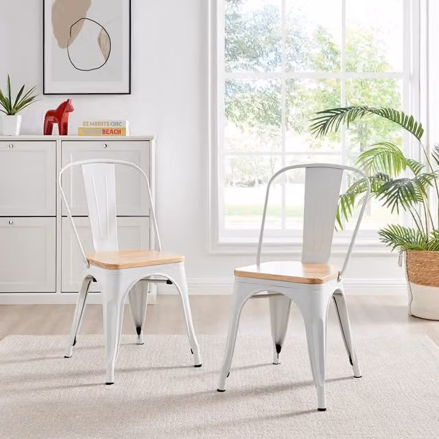 FurnitureboxUK Colton Stackable Industrial Metal Kitchen Dining Chair with White Wood Seat