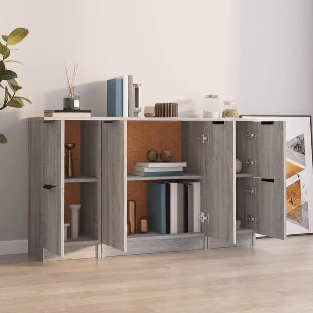 Berkfield Home 3-Piece Sideboard Set in Grey Sonoma Engineered Wood – 1