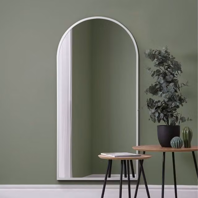 MirrorOutlet Arcus White Modern Metal Wall Mirror, W: 80 cm, H: 80 cm