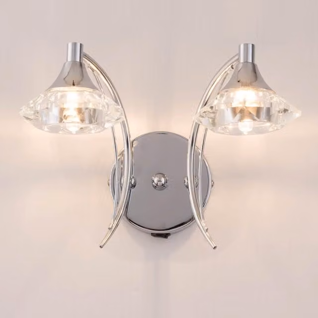 Harper Living Up and Down Double Wall Light and Sconce in Polished Chrome and Silver with Transparent Glass