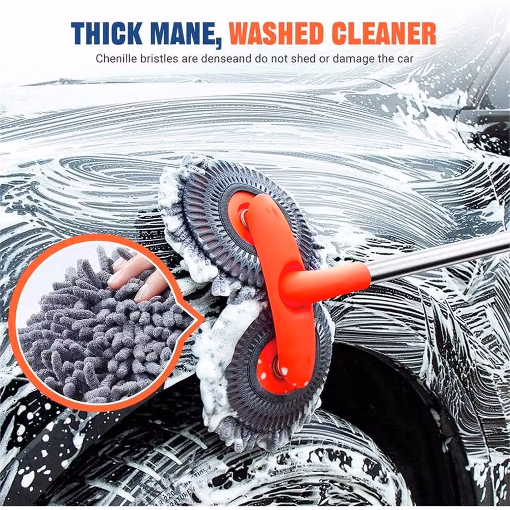 SPETLEK Car Wash Mop with Double Brush Head in Orange, Grey and Multicolour – 4