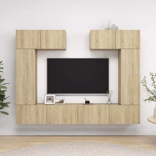 Berkfield Home 6 Piece Modern Sonoma Oak TV Cabinet Set in Brown – 1