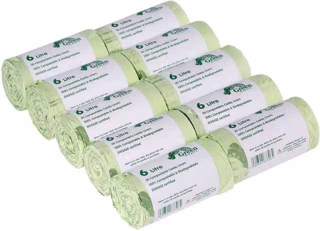 Green Giraffe 6 Litre Food Bin Caddy Liners in Green, Pack of 10