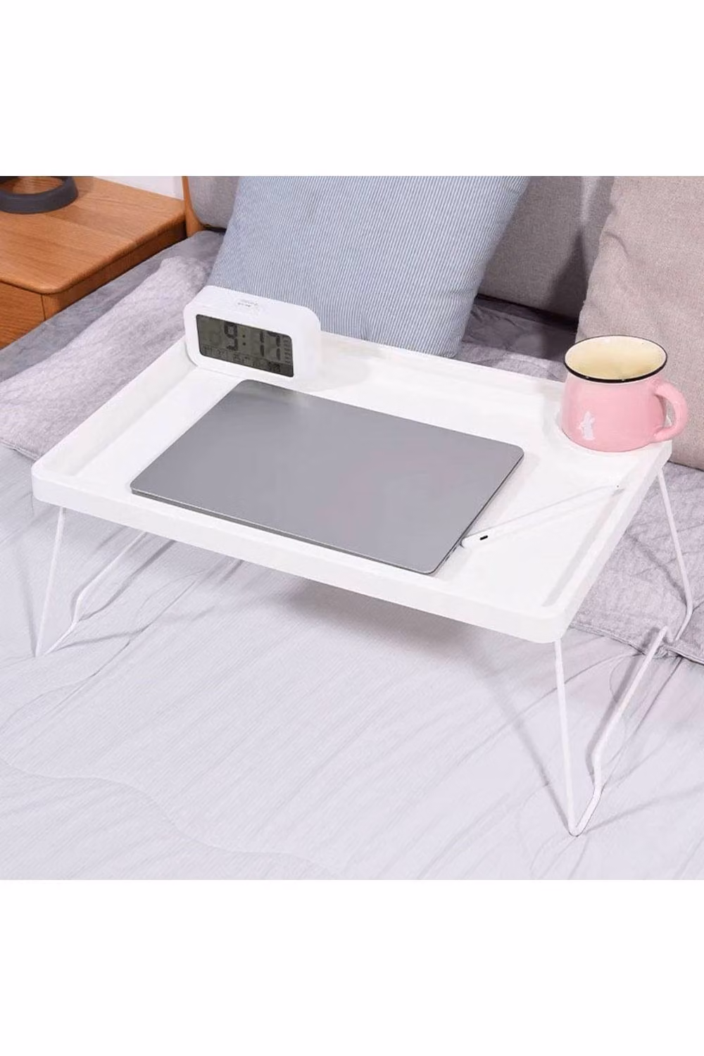 Living and Home Folding Laptop Bed Table with Tablet Groove and Cup Slot in White – 2
