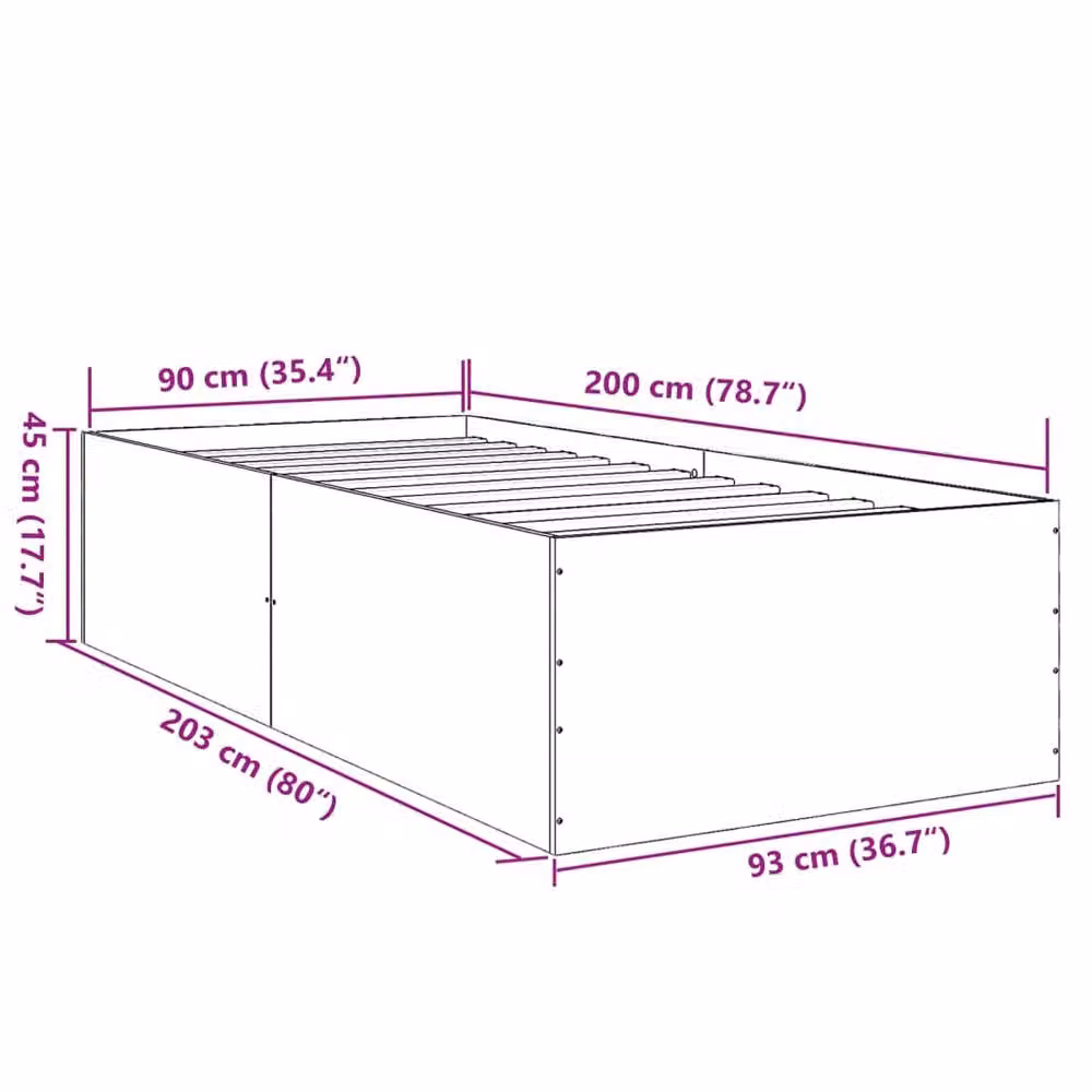 Berkfield Home Modern Bed Frame in Black, W/D/H: 90 x 200 cm – 6