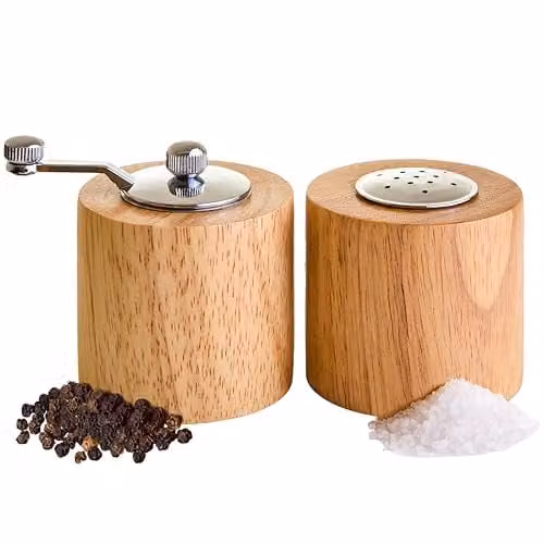 Orsina Rubberwood Salt and Pepper Set in Brown with Silver Chrome Finish – 1