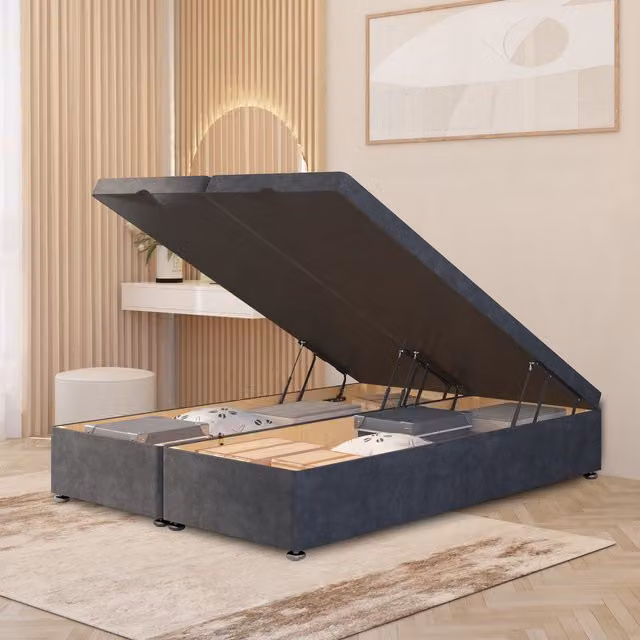 Somnior Beds Ltd Ottoman Divan Bed Frame with Gas Lift Base in Charcoal Grey Plush Velvet, W/D/H: 80 x 190 cm