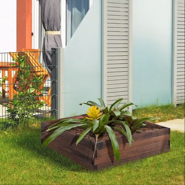 Outsunny Wooden Raised Garden Bed Planter in Brown