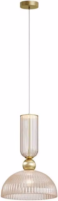 Netlighting Antic Modern Dome Pendant Light in Gold/Brass with Cognac Glass Shade, 2700K, 510lm, E27