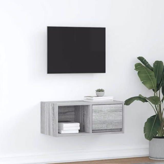 Berkfield Home Modern Wall Mounted TV Cabinet in Grey Sonoma MDF, W: 60 cm, D: 31 cm, H: 25.5 cm – 1