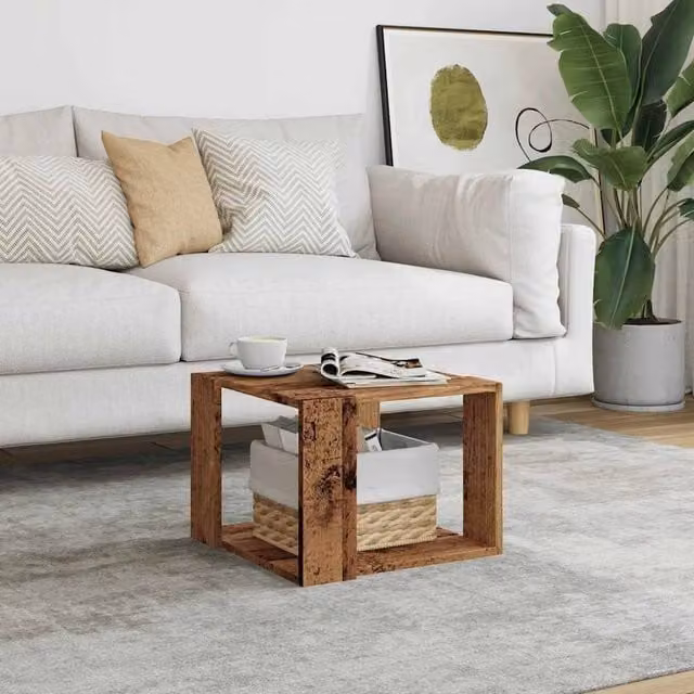 Berkfield Home Durable Rustic Coffee Table in Brown, W/D/H: 40 x 40 x 30 cm