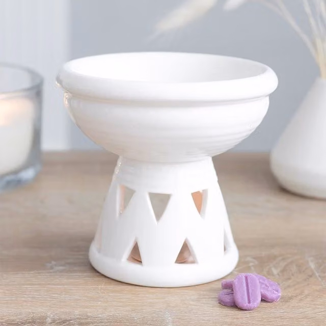 Kingsbury Gifts White Ceramic Round Deep Bowl Wax and Oil Burner