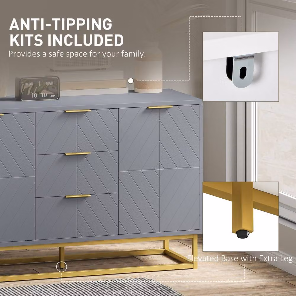 Wyld Haus Veli Grey Sideboard with 3 Drawers, 2 Doors and Adjustable Shelves, W/D/H: 120 x 40 x 76 cm – 4