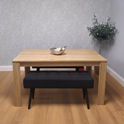 Kosy Koala Oak Effect Dining Table and 2 Black Velvet Benches Set