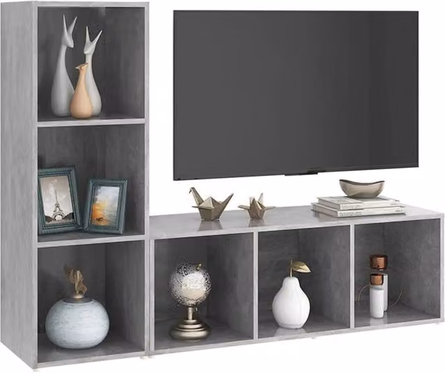 Berkfield Home Set of 2 Modern TV Cabinets in Concrete Grey, W/D/H: 107 x 35 x 37 cm – 1