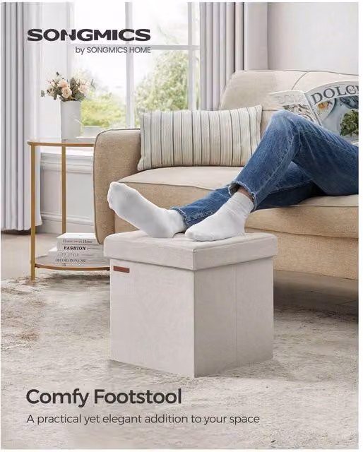 SONGMICS Velvet Storage Ottoman in White