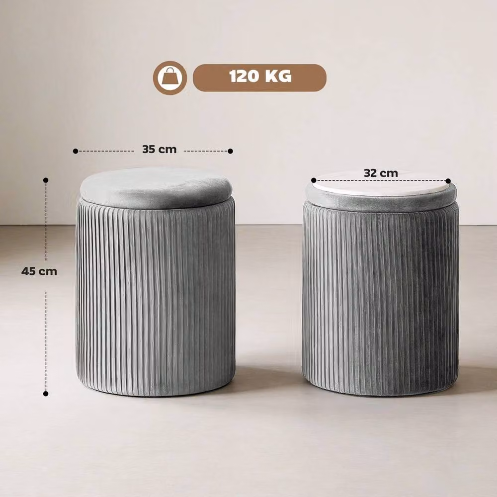 EONLION Round Storage Ottoman in Grey with Removable Top – 2