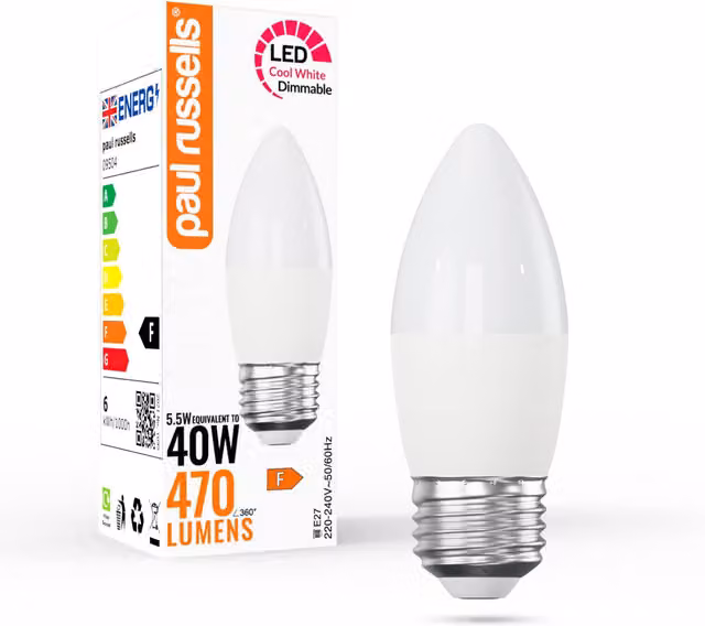 Paul Russells 5.5W Dimmable LED Can Light, E27, 470lm, 4000K Cool White