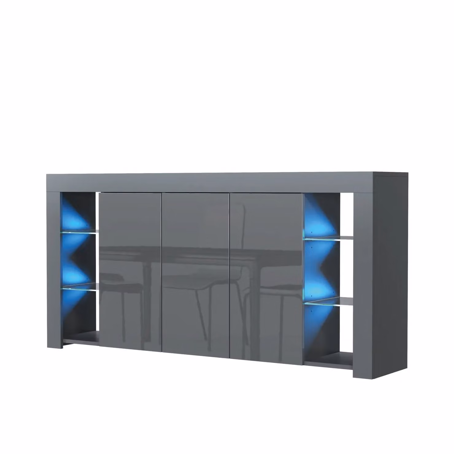 Mex Furniture LTD Modern Glossy Sideboard with Integrated LED Lighting in Grey, W: 164 cm, H: 83 cm, D: 35 cm – 2