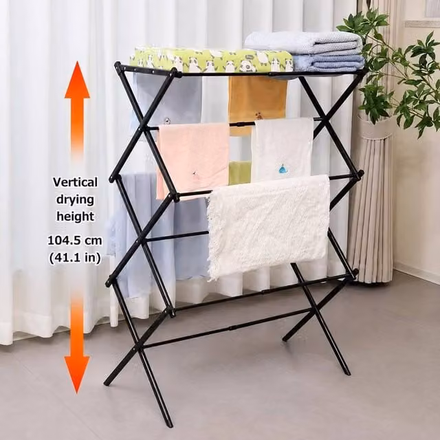FORGEVIO Heavy Duty 3 Tier Foldable Metal Clothes Airer Dryer in Black