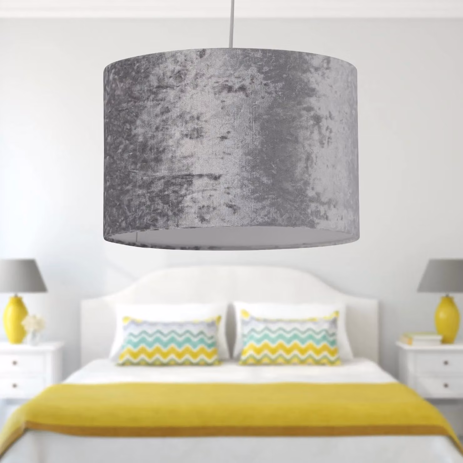 First Choice Lighting Grey Crushed Velvet Round Pendant Lightshade, Diameter: 25 cm – 4