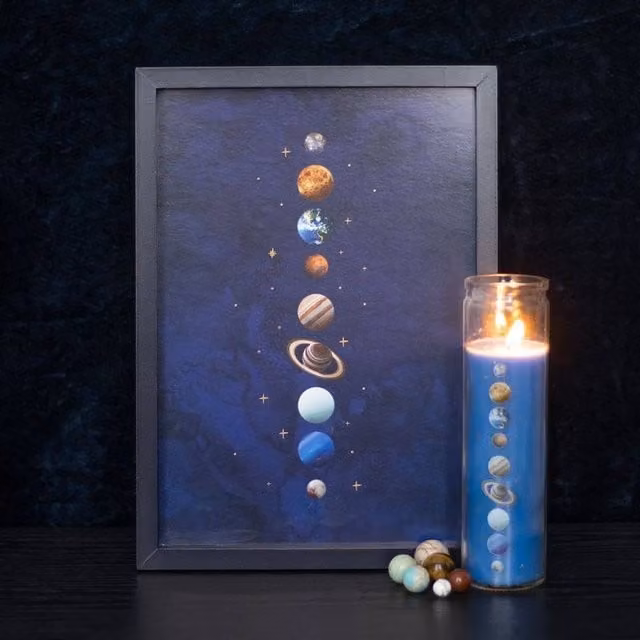 Uniqueful Solar System Framed Wall Print in Blue and Gold