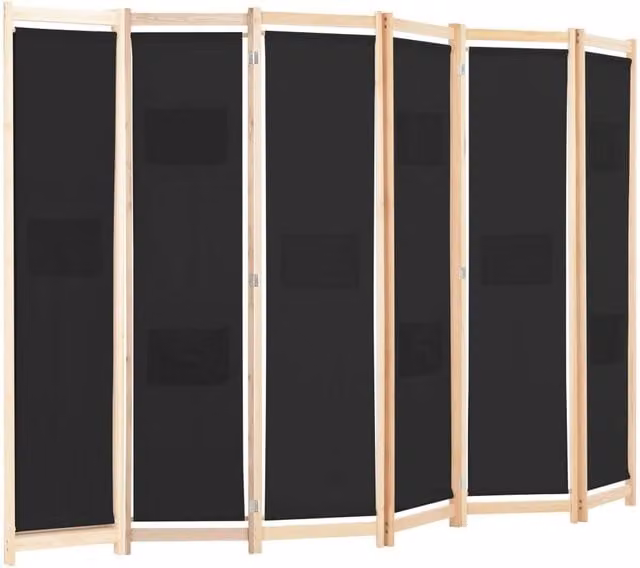 Berkfield Home 6-Panel Black Fabric Room Divider W/D/H: 240 x 170 x 4 cm