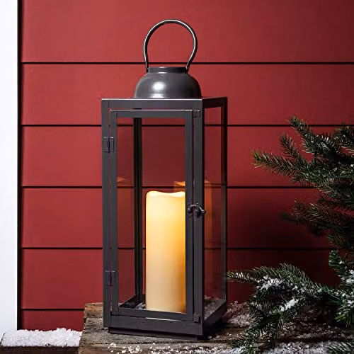 Lights4fun Large Waterproof Metal LED Candle Lantern in Slate Grey, H 46 x W 18 x D 18 cm – 2