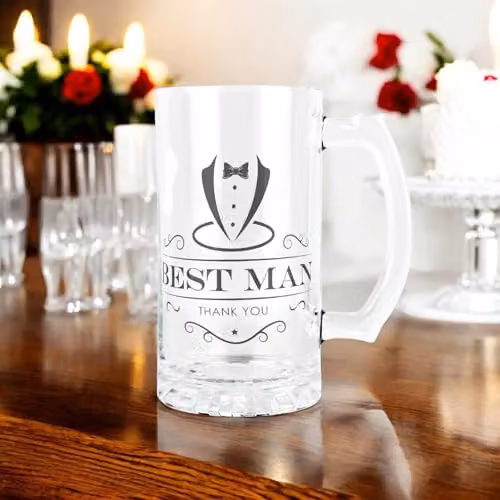 Purely Home Best Man Glass Beer Stein, 450ml, Black and Transparent – 2