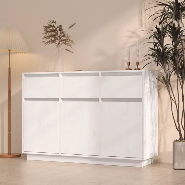 Berkfield Home White Rustic Solid Wood Pine Sideboard W/D/H: 110 x 34 x 75 cm – 1
