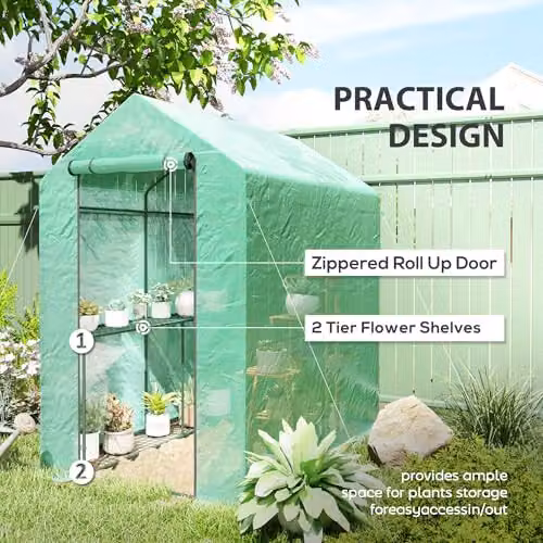 Outsunny Green Walk-in Greenhouse with 2 Tiers and 4 Shelves, W/D/H: 120 x 120 x 190 cm – 3