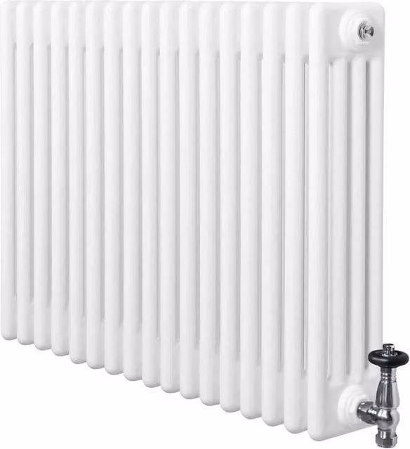 Monstershop Traditional 4 Column Steel Radiator and Valves, White, W: 60.0 cm, H: 78.5 cm