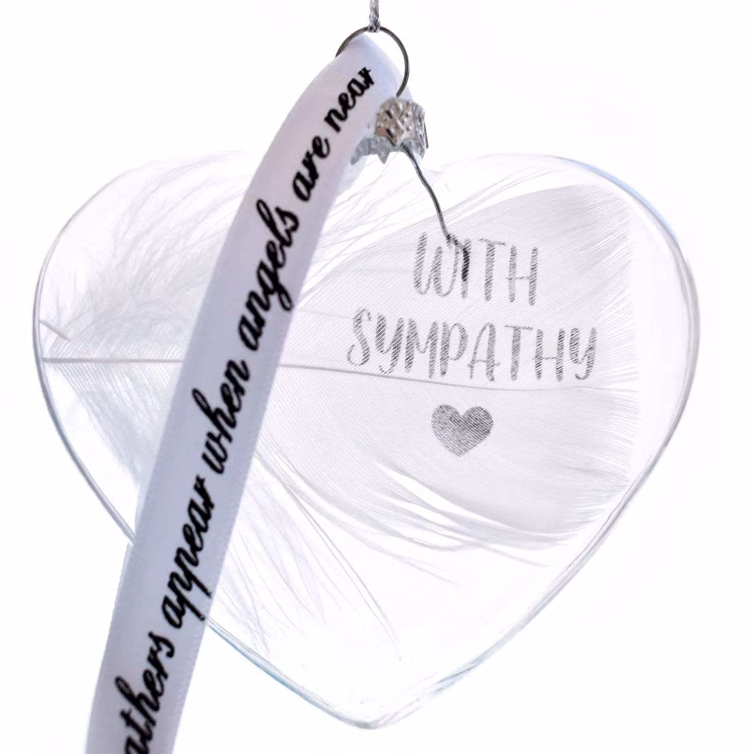 Amaya Rose Ltd Feather Heart In Memory Condolence Bauble in White and Transparent Glass – 2
