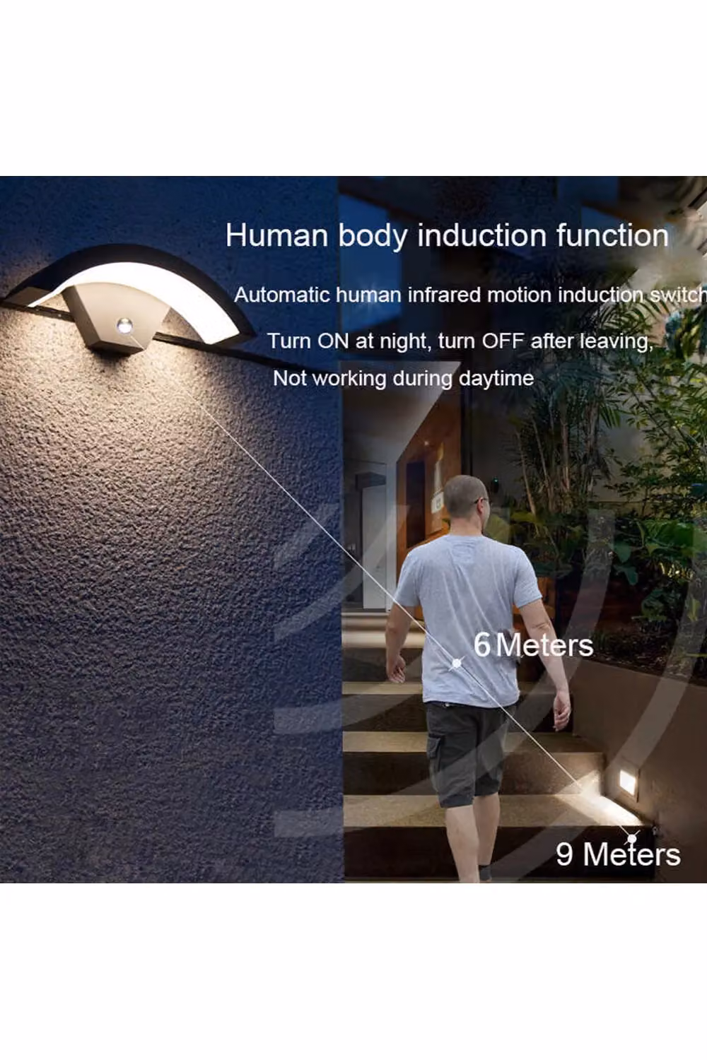 Living and Home 12W LED Modern Black Metal Outdoor Wall Light for Garden and Eaves – 3