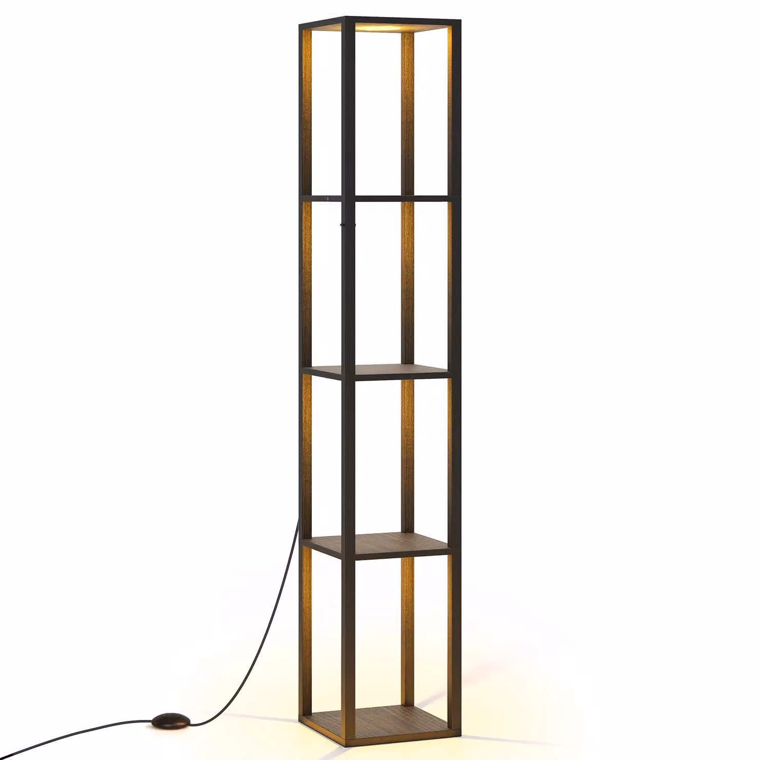 Costway Black LED Floor Lamp with 4-Tier Wood and Metal Shelves and Dimmable Adjustable Lighting – 5