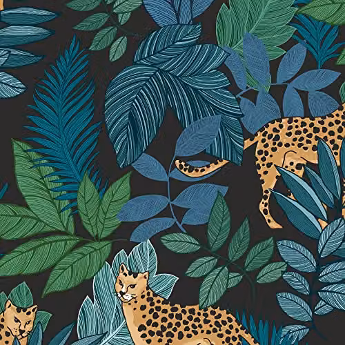 Graham & Brown Envy Cheetin Night Wallpaper in Navy Blue Animal Print