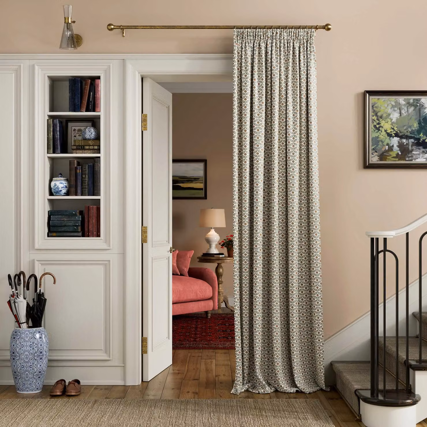 Joules Floral Foulard Lined Cotton Curtains, Green/Multicolour, W: 228.6 cm, H: 182.88 cm – 2